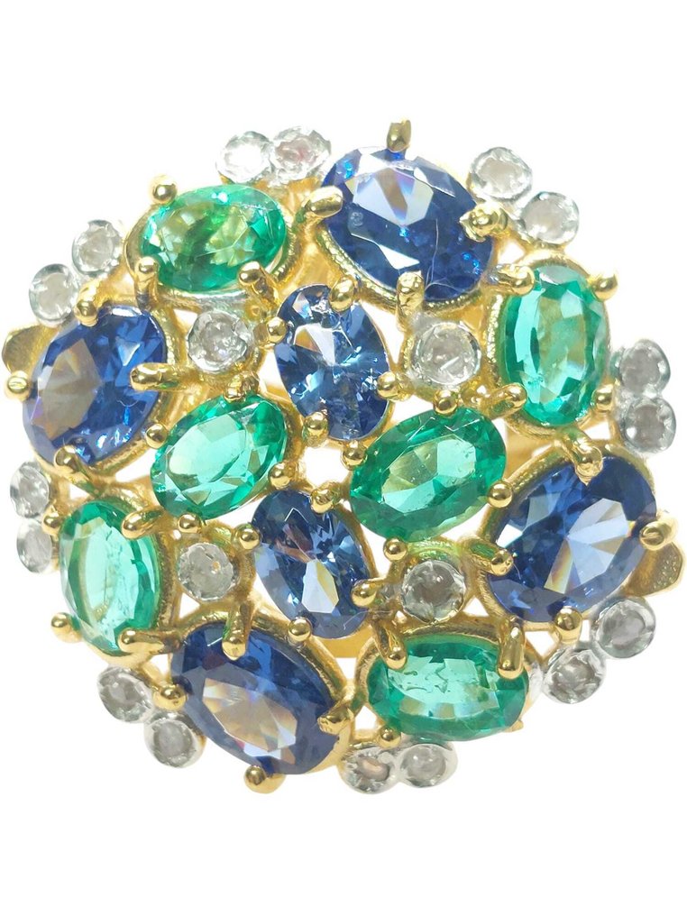 χωρίς τιμή ασφαλείας - Δαχτυλίδι - 9 kt. Ασημί, Κίτρινο χρυσό Ζαφείρι - Διάφοροι πολύτιμοι λίθοι #1.0