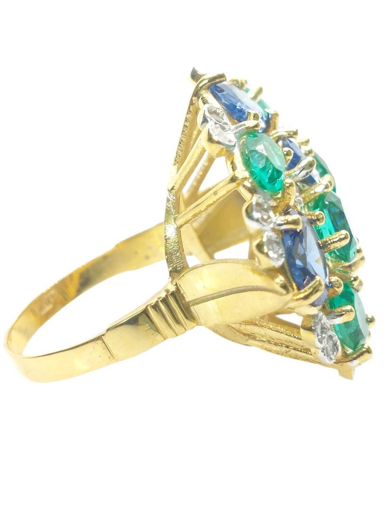 χωρίς τιμή ασφαλείας - Δαχτυλίδι - 9 kt. Ασημί, Κίτρινο χρυσό Ζαφείρι - Διάφοροι πολύτιμοι λίθοι #4.3