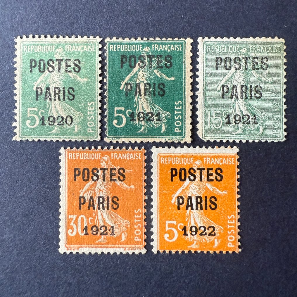法國  - Préoblitérés Yvert 24, 26, 28, 29, 30 “Postes Paris” 全新未贴胶 - B/TB #1.0
