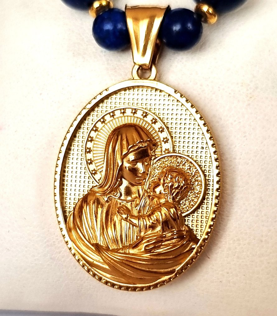 青金石 - 项链 – 基督教 – 光辉圣母与圣婴吊坠 – 恩典与祝福 - 吊坠项链 #4.3