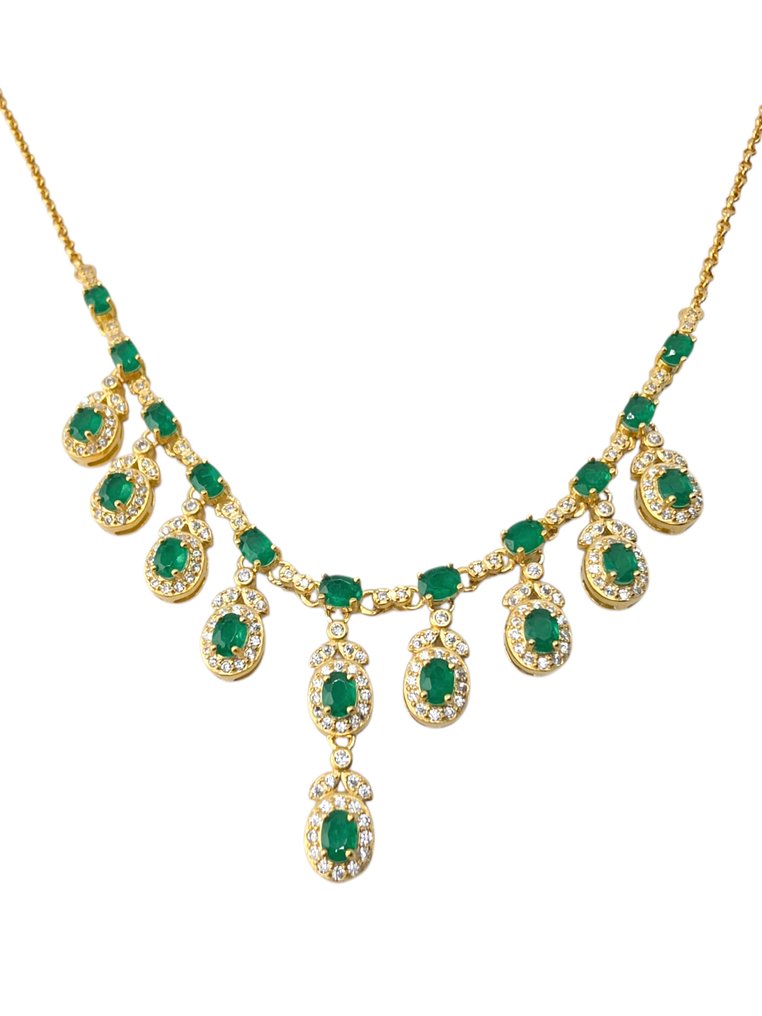 χωρίς τιμή ασφαλείας - Statement κολιέ - 18 καράτια Ασημί, Κίτρινο χρυσό -  7.14ct. tw. Σμαράγδι #2.1