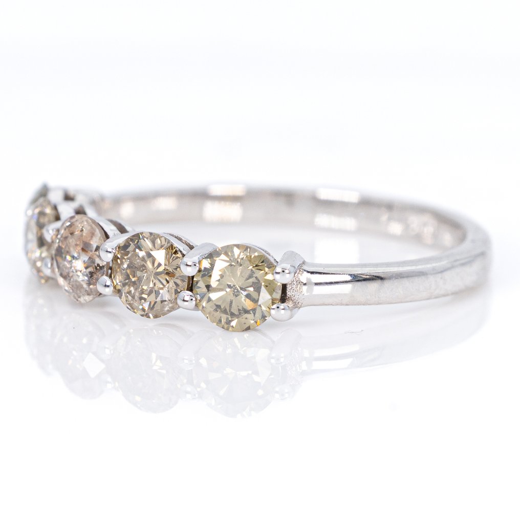 没有保留价 - 戒指 - 14K包金 白金 -  1.35ct. tw. 钻石 (天然色彩的) - IGI #4.3