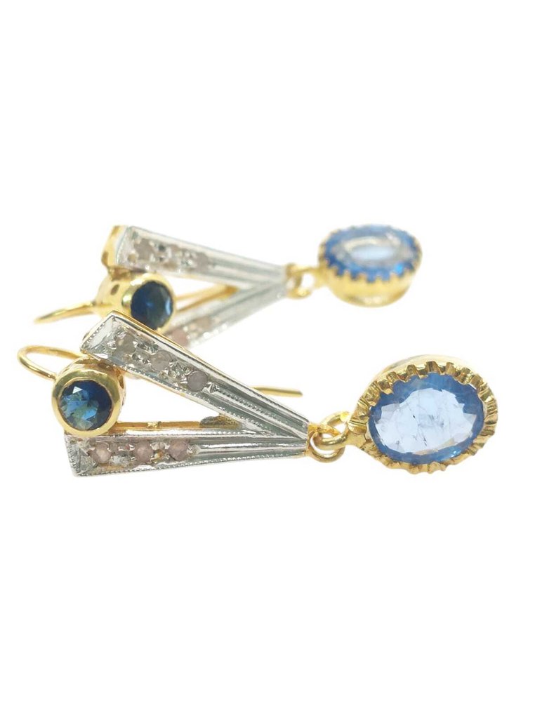 χωρίς τιμή ασφαλείας - Σκουλαρίκια - 9 kt. Ασημί, Κίτρινο χρυσό Ζαφείρι - Διάφοροι πολύτιμοι λίθοι #4.3