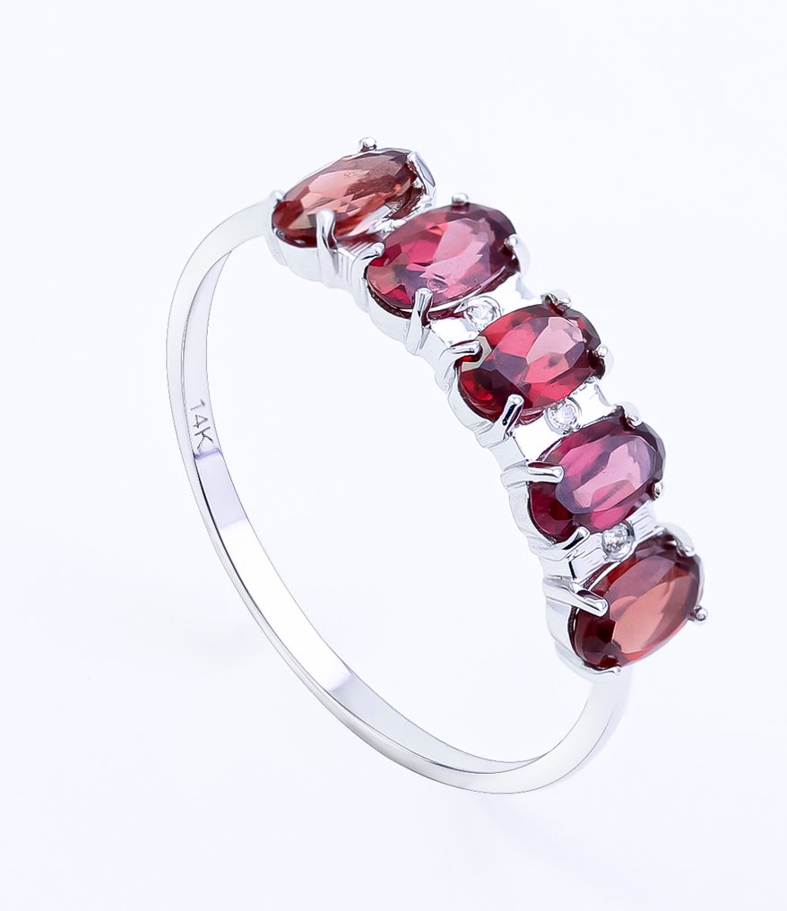 χωρίς τιμή ασφαλείας - Δαχτυλίδι - 14 καράτια Λευκός χρυσός Γρανάτης - Διαμάντι - US-7 #1.0