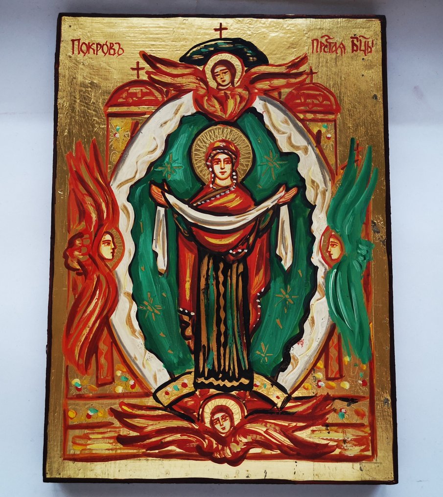 標誌 - 圣母代祷，俄罗斯手绘圣像。 - 木 #1.0