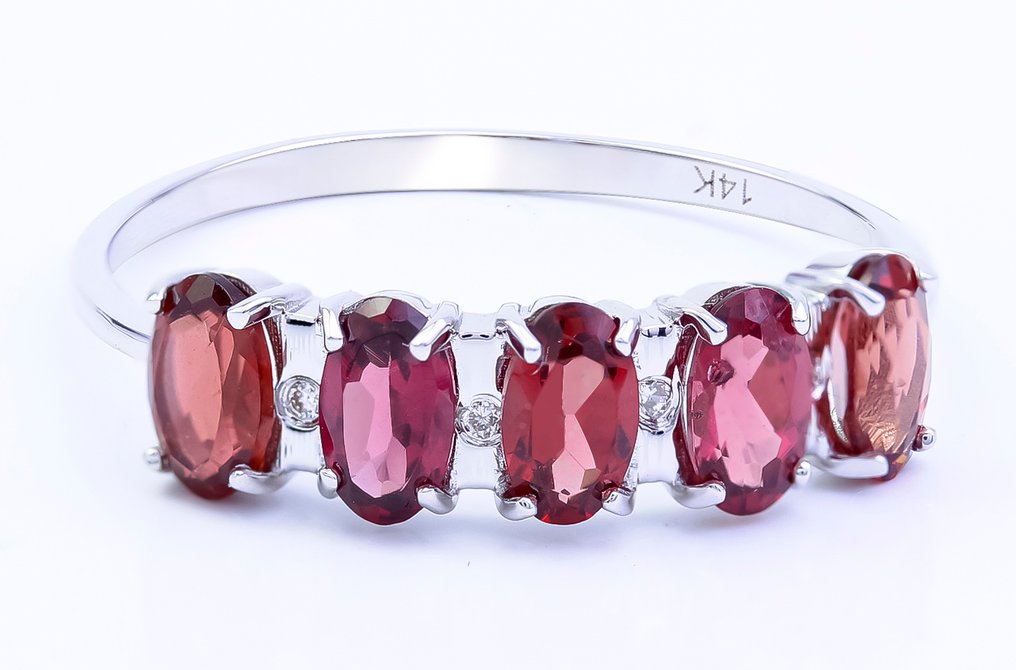 χωρίς τιμή ασφαλείας - Δαχτυλίδι - 14 καράτια Λευκός χρυσός Γρανάτης - Διαμάντι - US-7 #1.0