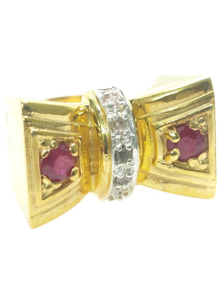 Ingen mindstepris - Ring - 9 kt. Sølv, Gulguld Rubin - Diamant #3.2