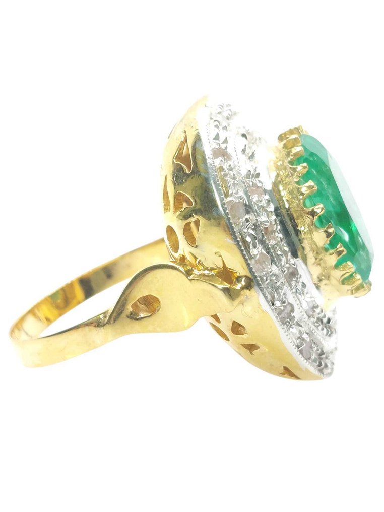 χωρίς τιμή ασφαλείας - Δαχτυλίδι - 9 kt. Ασημί, Κίτρινο χρυσό Σμαράγδι - Διαμάντι #4.3