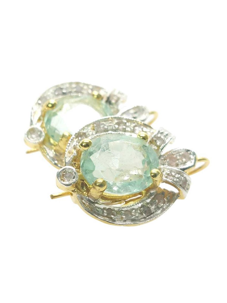 χωρίς τιμή ασφαλείας - Σκουλαρίκια - 9 kt. Ασημί, Κίτρινο χρυσό Ακουαμαρίνης - Διαμάντι #1.0