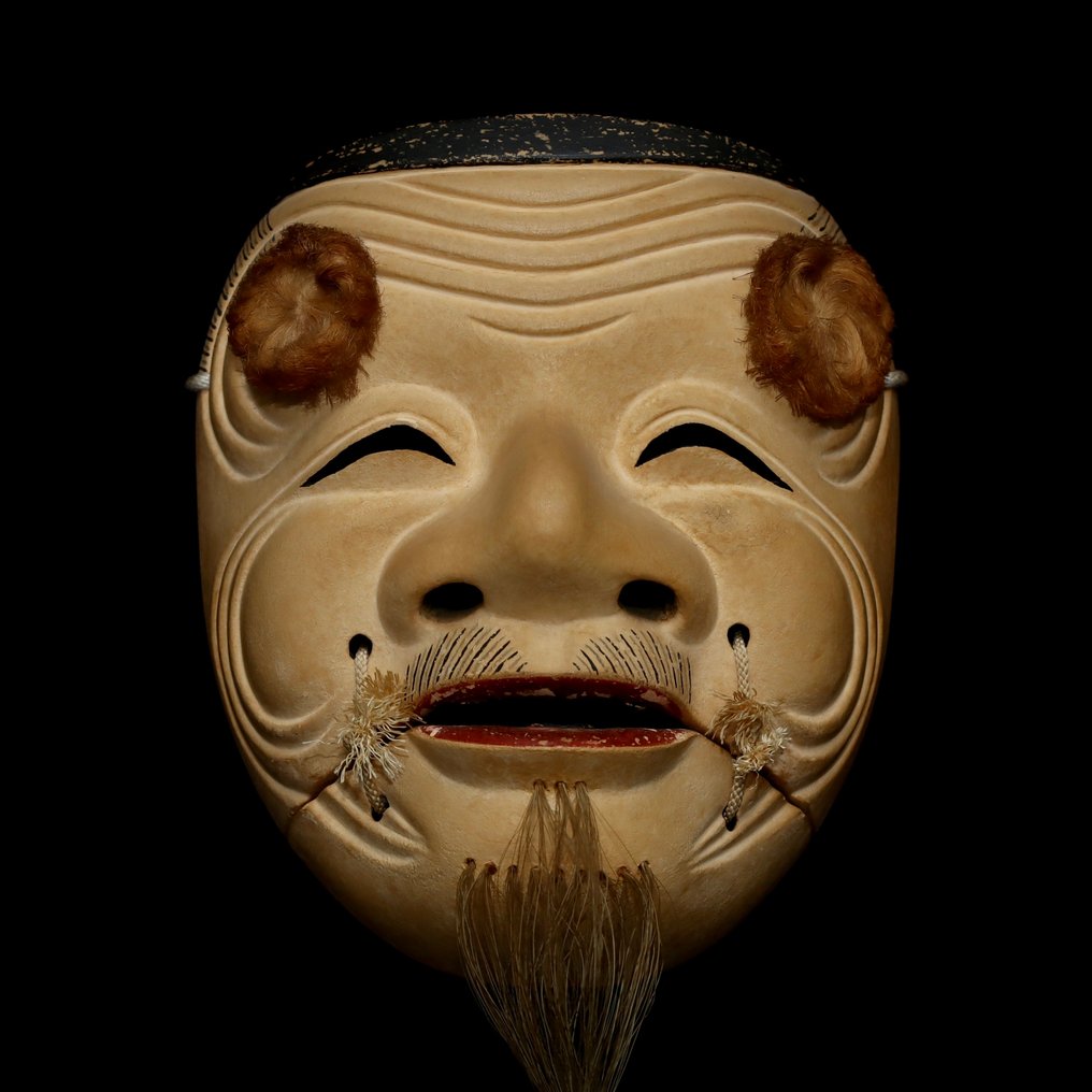 Μάσκα Noh - Ξύλο - Υπογεγραμμένη μάσκα Noh - OKINA翁 #2.1