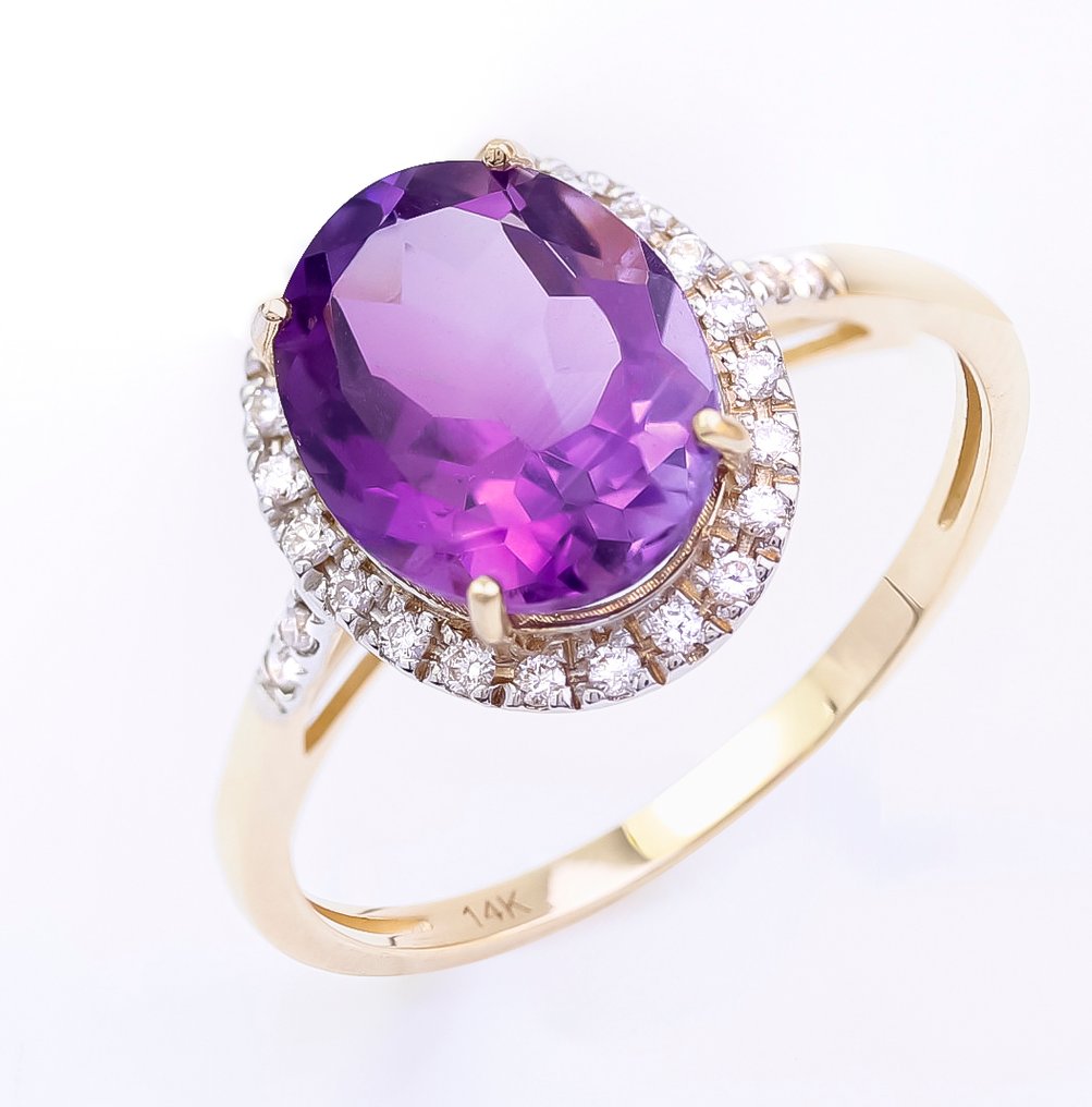 χωρίς τιμή ασφαλείας - Δαχτυλίδι - 14 καράτια Κίτρινο χρυσό Αμέθυστος - Διαμάντι - US-7 #1.0