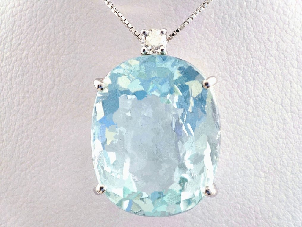 χωρίς τιμή ασφαλείας - Κολιέ με μενταγιόν - 18 καράτια Λευκός χρυσός -  10.64ct. tw. Ακουαμαρίνης - Διαμάντι #1.0