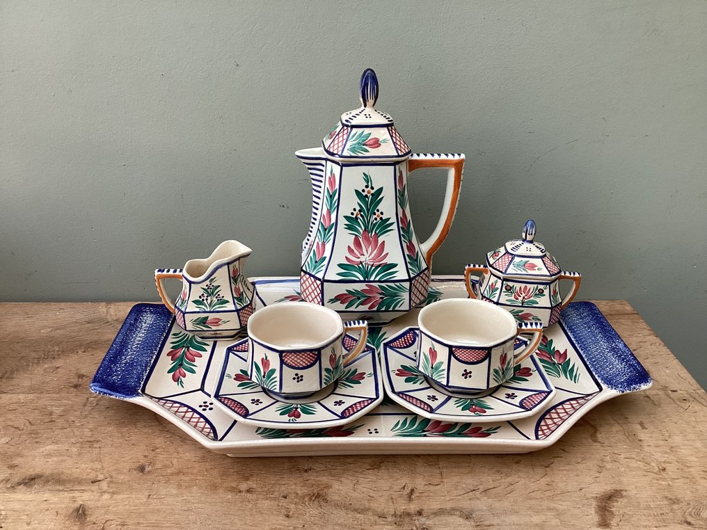 Henriot Quimper - 咖啡套装 (8) - 陶器 - 已上桌的面对面交流 #1.0