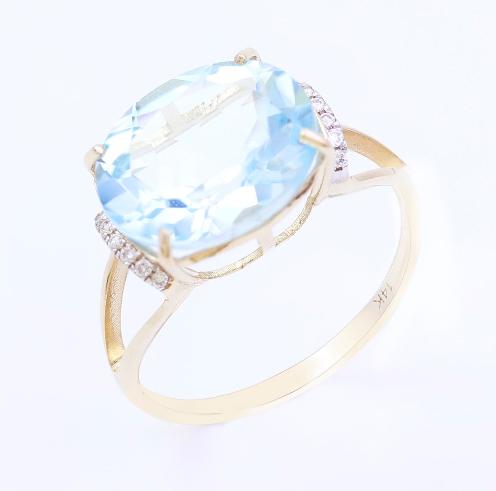 没有保留价 - 戒指 - 14K包金 黄金 黄宝石 - 钻石 - US-7 #1.0