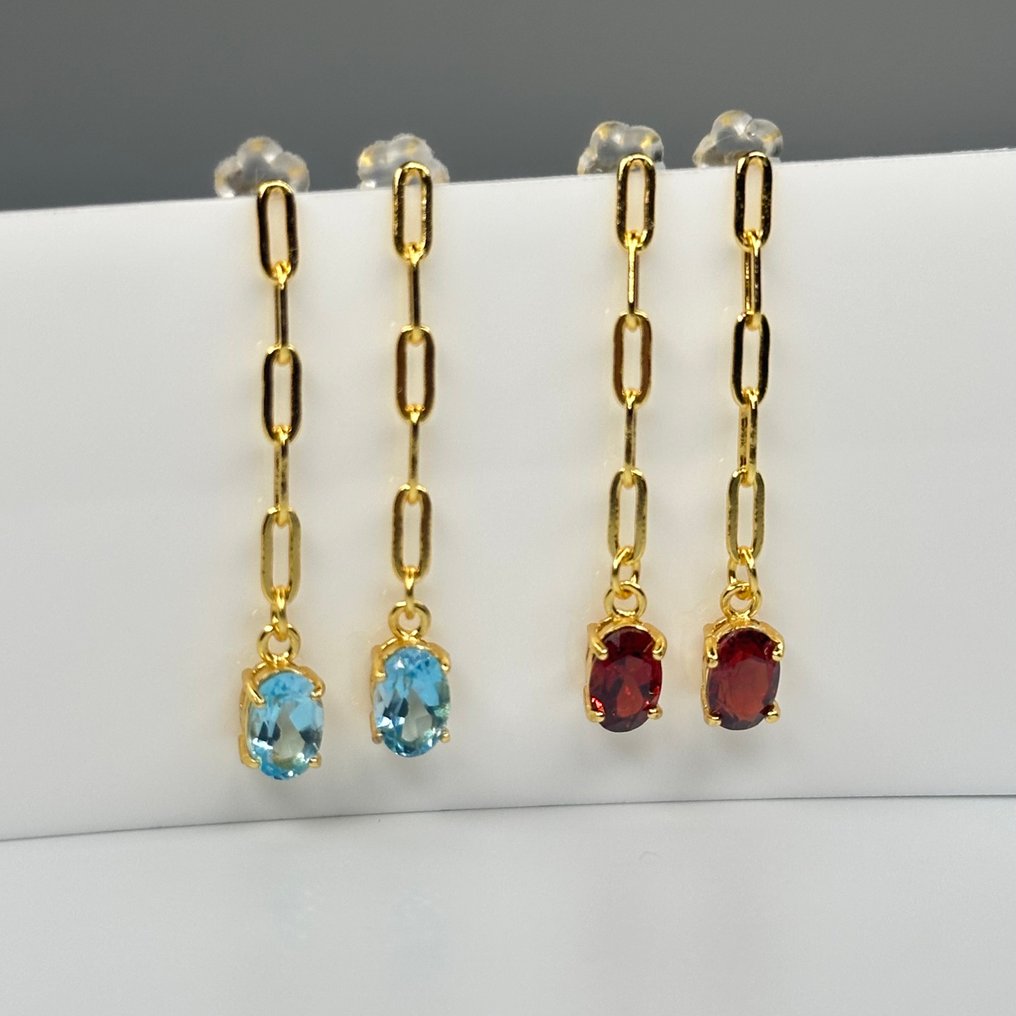 χωρίς τιμή ασφαλείας - Σετ κοσμημάτων 2 τεμαχίων Ακρυλικά σκουλαρίκια Topaz & Garnet – 925 ασήμι, επιχρυσωμένα. Διάφοροι πολύτιμοι λίθοι #3.2