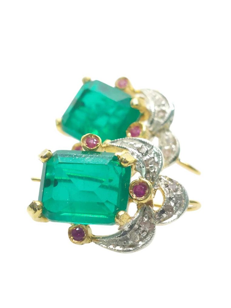 χωρίς τιμή ασφαλείας - Σκουλαρίκια - 9 kt. Ασημί, Κίτρινο χρυσό Σμαράγδι - Διάφοροι πολύτιμοι λίθοι #2.1