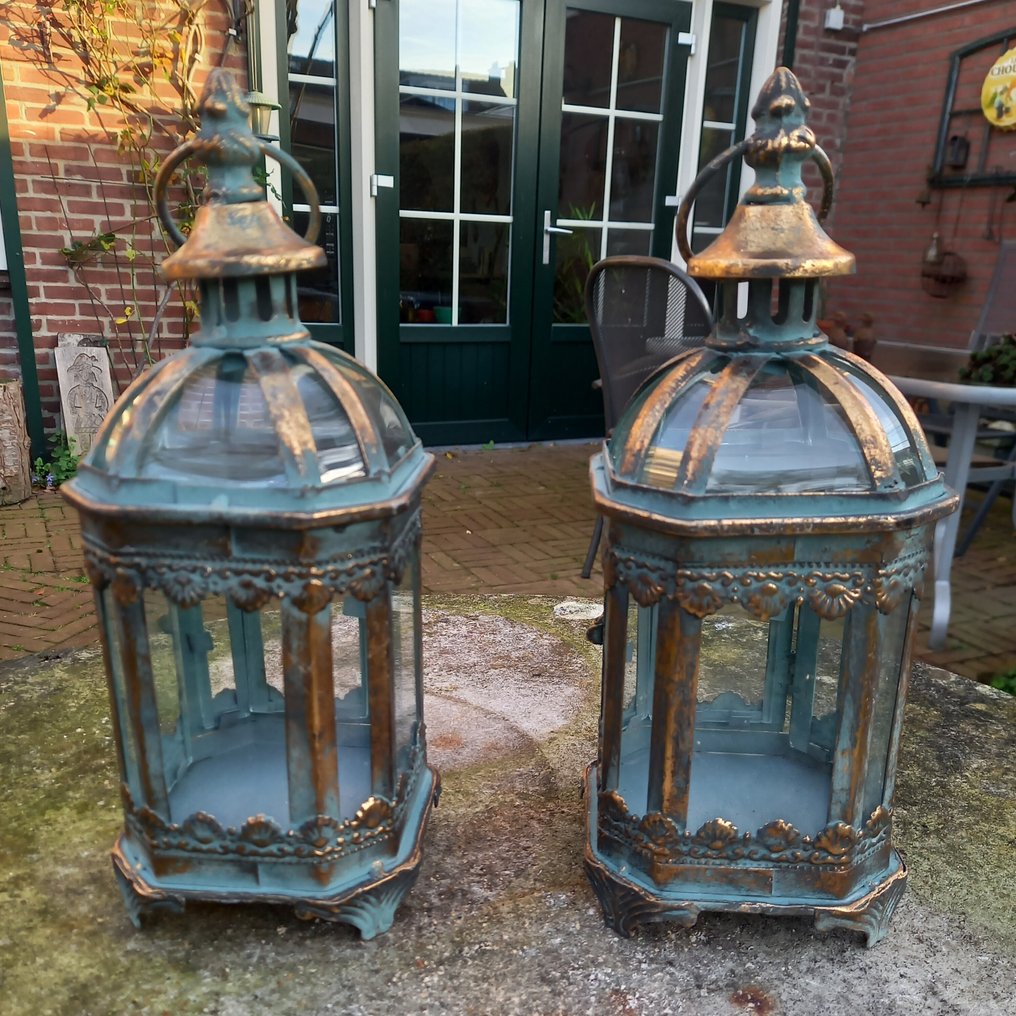 "2 Candle Lanterns" - 燈籠 (2) - 玻璃, 金屬 #4.3