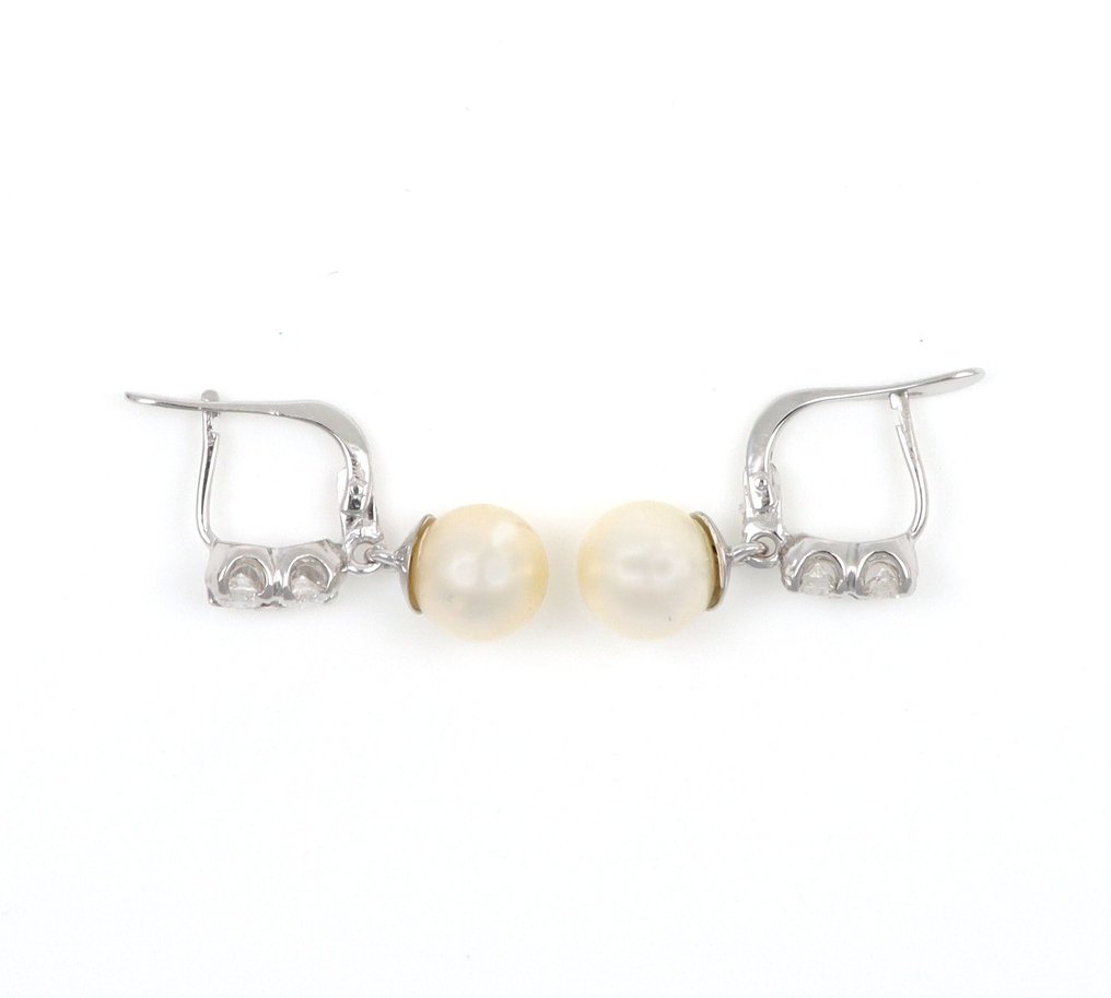 χωρίς τιμή ασφαλείας - Σκουλαρίκια - 18 καράτια Λευκός χρυσός - 0.50ct. tw. Διαμάντι (Φυσικό) - Μαργαριτάρι #2.1