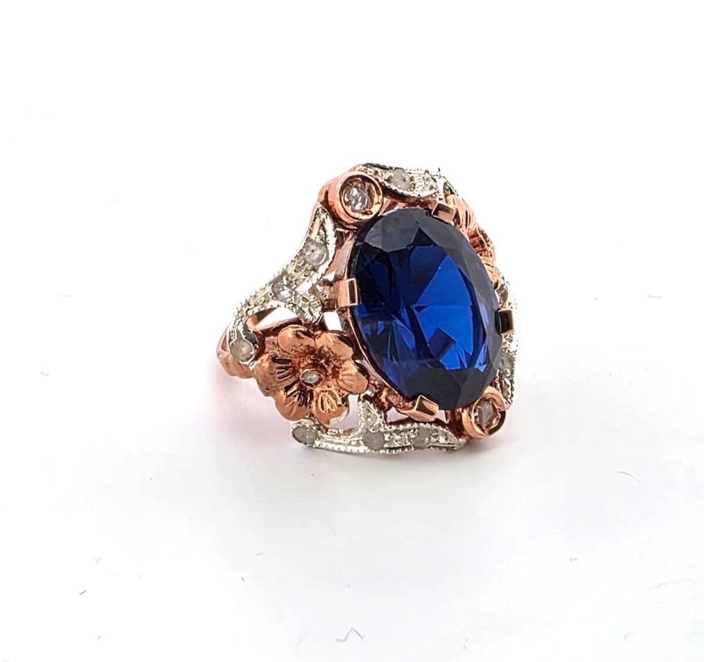 χωρίς τιμή ασφαλείας - Δαχτυλίδι - 9 kt. Ροζ χρυσό, Ασημί Ζαφείρι - Διαμάντι #1.0