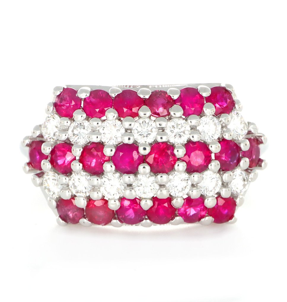 没有保留价 - 戒指 - 18K包金 白金 -  2.00ct. tw. 红宝石 - 钻石 #1.0