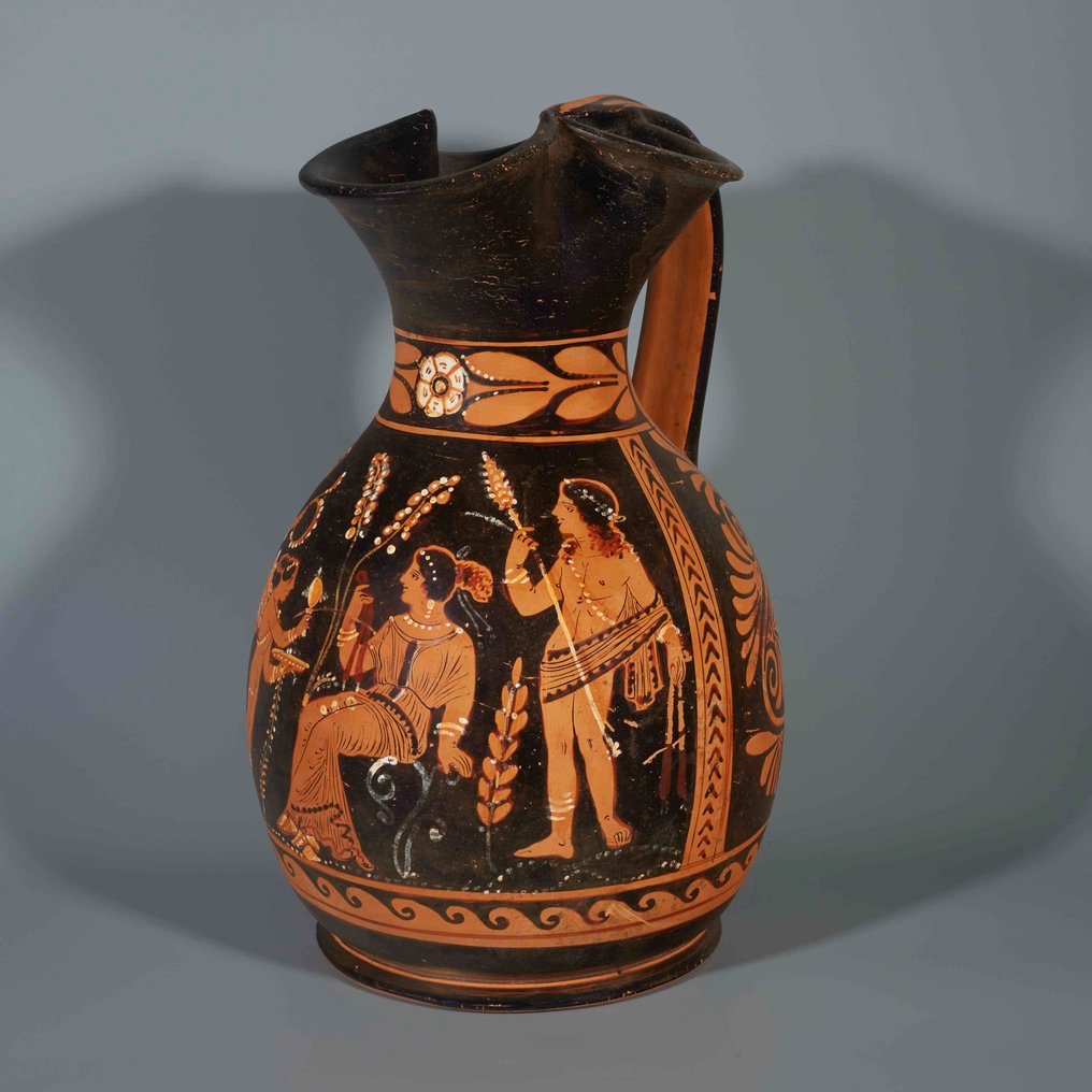 古希腊 陶瓷 带有爱神和阿芙罗狄蒂的奥伊诺刻瓶。测试用。公元前4世纪。高34厘米。归属于Python。 #4.3