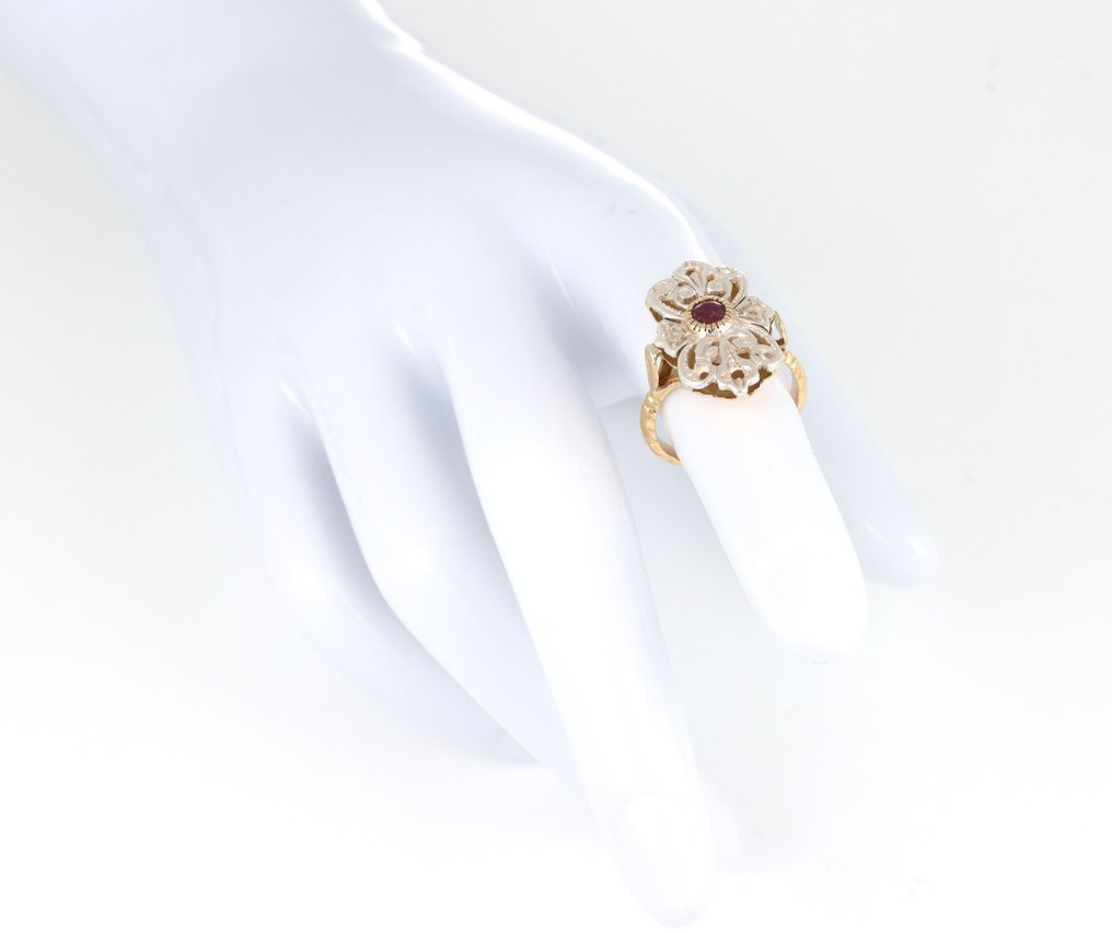 沒有保留價 - 戒指 - 18 克拉 銀, 黃金 - 0.25ct. tw. 紅寶石 - 鉆石 #2.1