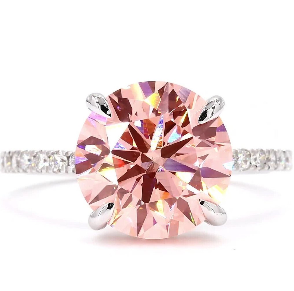 χωρίς τιμή ασφαλείας - Δαχτυλίδι - 18 καράτια Λευκός χρυσός - 4.80ct. tw. Ροζ Διαμάντι (Διαμάντια εργαστηριακής καλλιέργειας με φανταχτερά χρώματα) - Διαμάντι - Πολυτεχνική Ζωντανή Ροζ #2.1