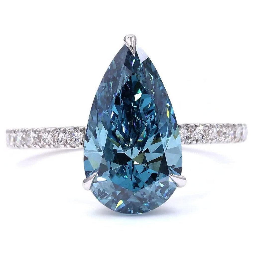 χωρίς τιμή ασφαλείας - Δαχτυλίδι - 18 καράτια Λευκός χρυσός - 3.47ct. tw. Μπλε Διαμάντι (Διαμάντια εργαστηριακής καλλιέργειας με φανταχτερά χρώματα) - Διαμάντι - Πολυτελής Ζωντανό Μπλε #1.0