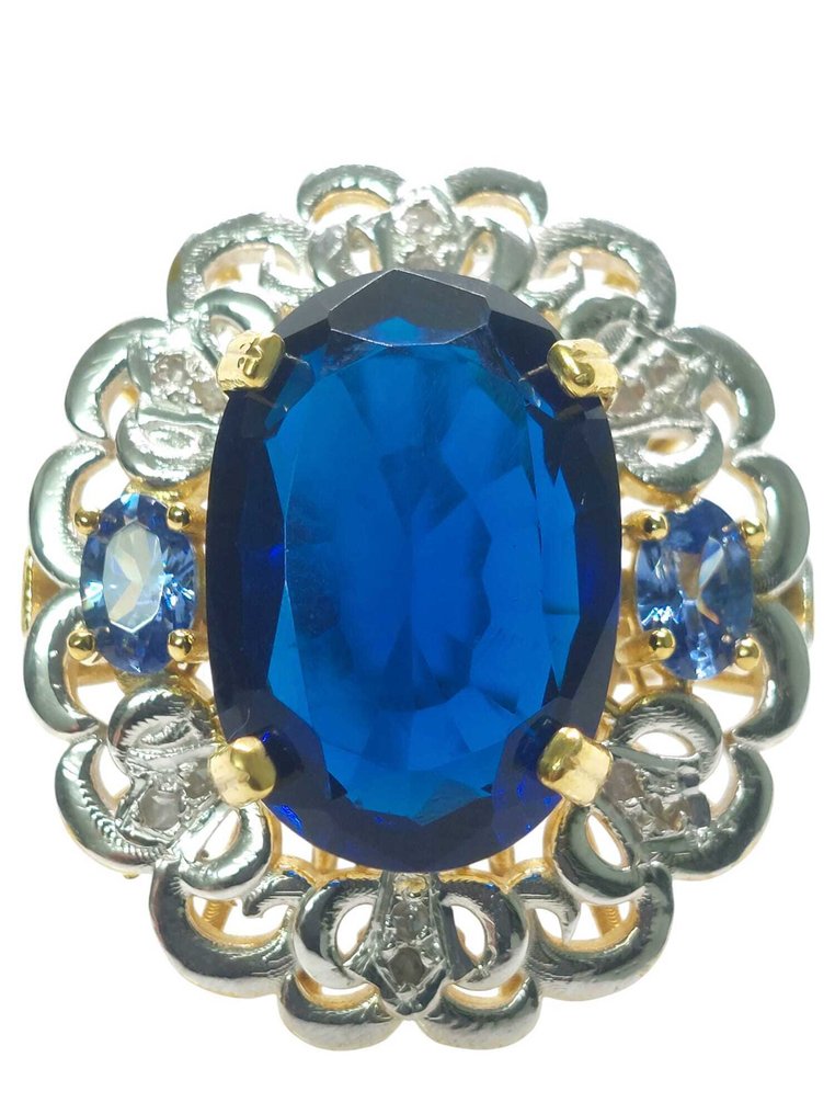 没有保留价 - 戒指 - 9 kt. 银, 黄金 蓝宝石 - 混合宝石 #1.0