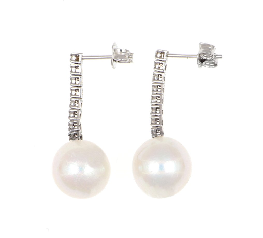 χωρίς τιμή ασφαλείας - Σκουλαρίκια - 18 καράτια Λευκός χρυσός Διαμάντι (Φυσικό)  - Μαργαριτάρι #3.2