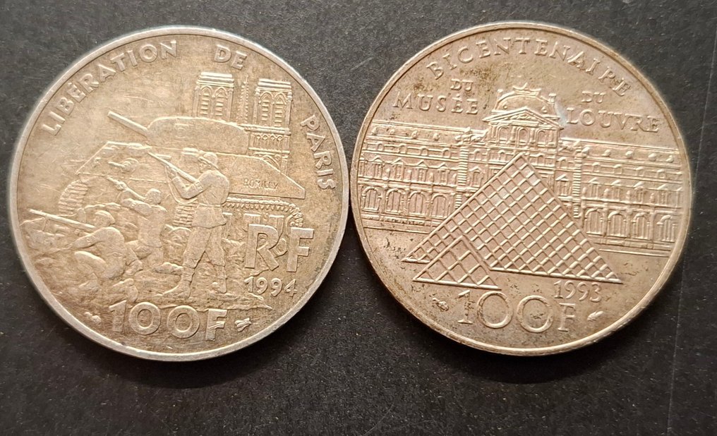 Frankrig. 100 Francs 1993 Liberté et 1994 Libération de Paris (lot de 2 monnaies)  (Ingen mindstepris) #1.0