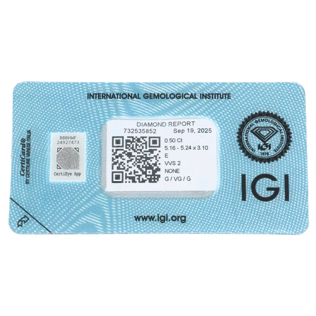 没有保留价 - 1 pcs 钻石  (天然)  - 0.50 ct - 圆形 - E - VVS2 极轻微内含二级 - 国际宝石研究院（IGI） #2.1