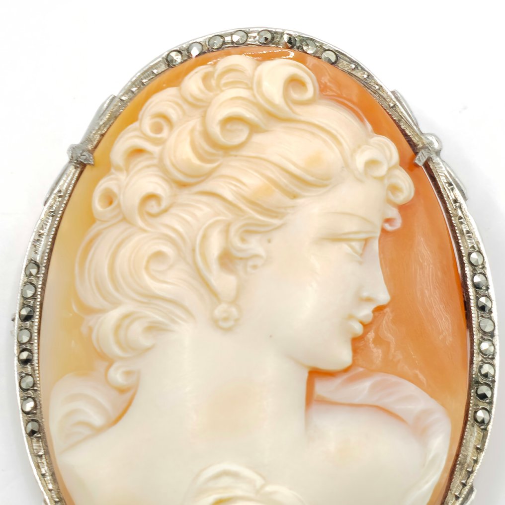 Ασημί, Λεπτομερές αντίκα σκαλιστό καμέο. - Καρφίτσα - Πολύπλοκο ιστορικό κομμάτι #2.1