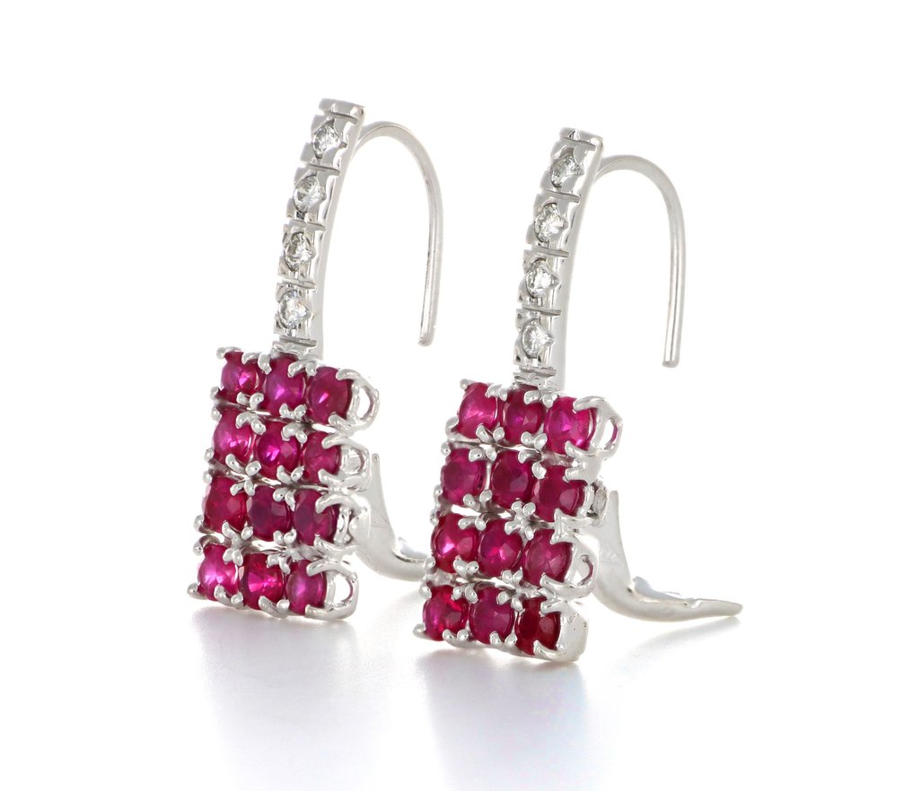 χωρίς τιμή ασφαλείας - Σκουλαρίκια - 18 καράτια Λευκός χρυσός -  2.40ct. tw. Ρουμπίνι - Διαμάντι #1.0