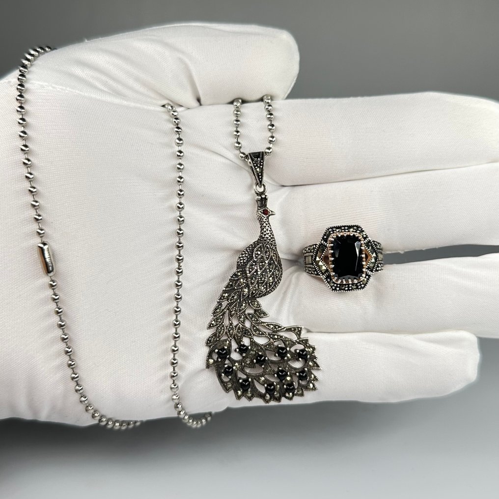 χωρίς τιμή ασφαλείας - Σετ κοσμημάτων 2 τεμαχίων Αλυσίδα από ασήμι 925 με μενταγιόν και δαχτυλίδι. Όνυχας #1.0