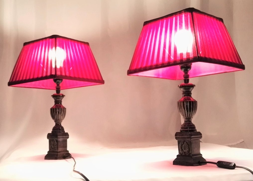 Elegante zware lampen in Empirestijl - 台灯 (2) - 黄铜 - 锈蚀铜绿 - 欧根纱布料 #1.0