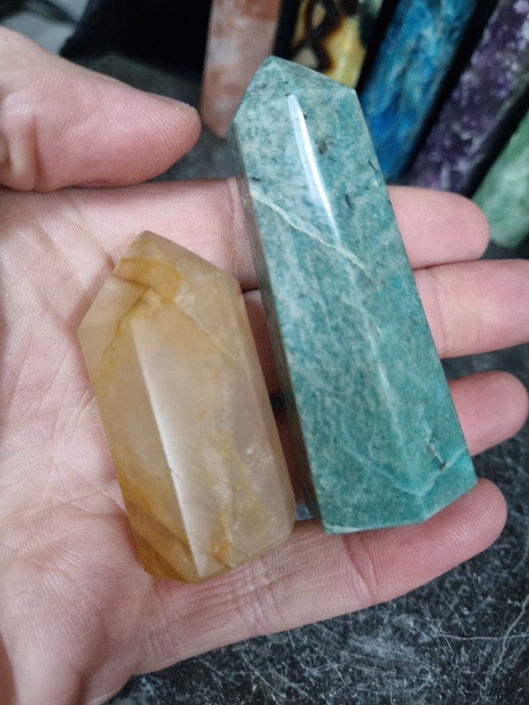 10 个水晶点，不同的矿物，尺寸为 11.8 - 5.8 厘米 水晶点- 978 g - (10) #4.3