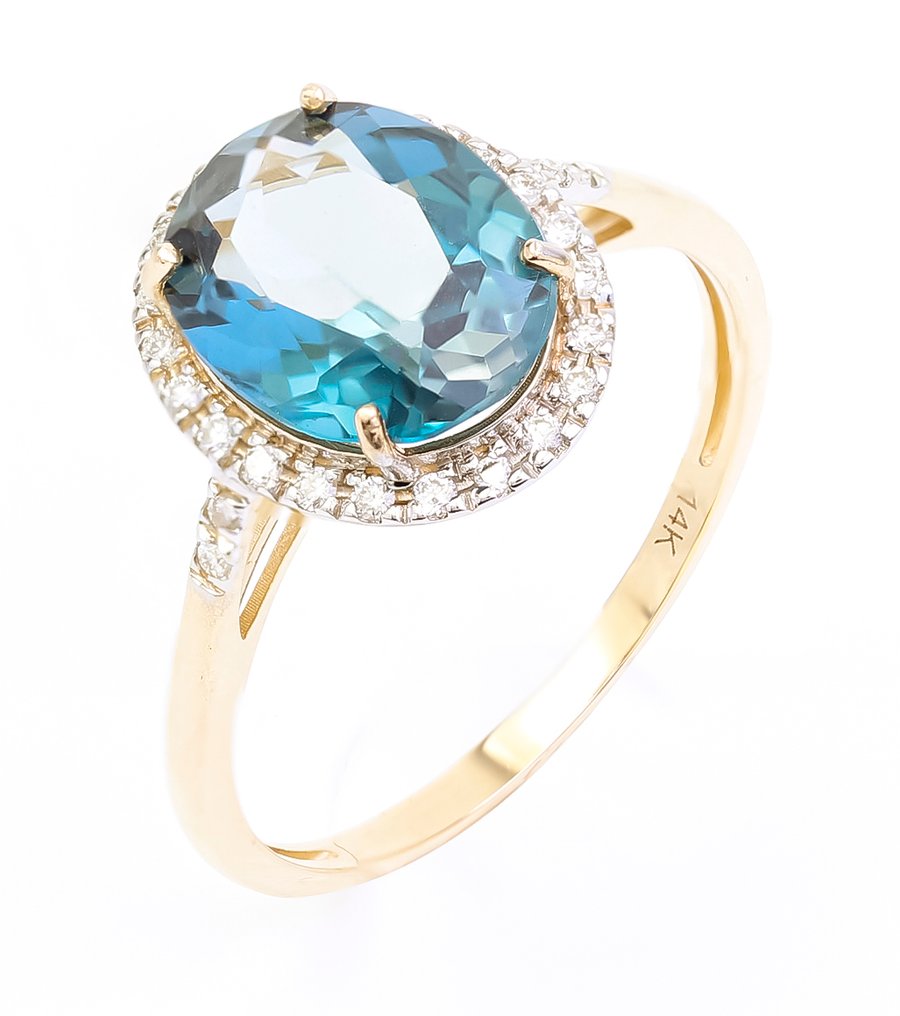 χωρίς τιμή ασφαλείας - Δαχτυλίδι - 14 καράτια Κίτρινο χρυσό Τοπάζιο - Διαμάντι - US-7 #1.0