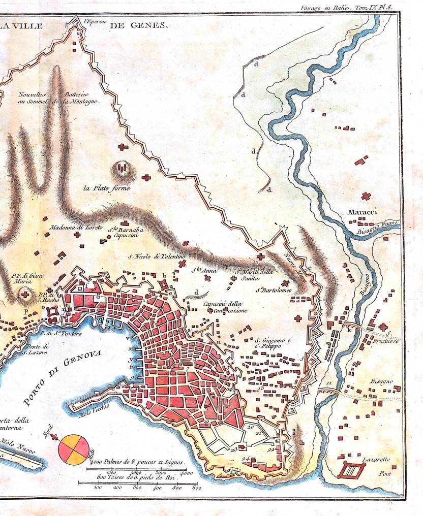 Ιταλία - Γένοβα, Λιγουρία; J. Lalande - Plan de la Ville de Genes - 1761-1780 #2.1