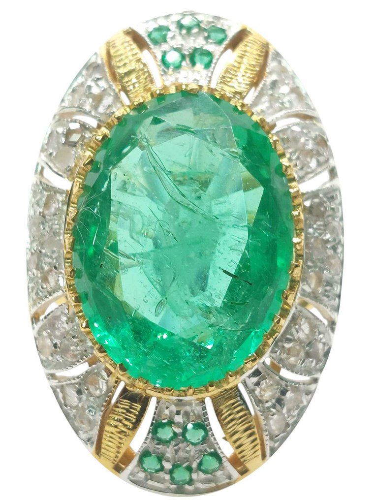 χωρίς τιμή ασφαλείας - Δαχτυλίδι - 9 kt. Ασημί, Κίτρινο χρυσό Σμαράγδι - Διάφοροι πολύτιμοι λίθοι #1.0