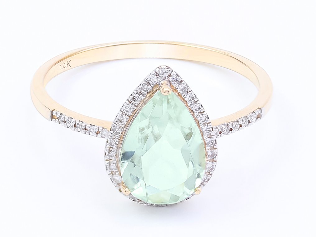 没有保留价 - 戒指 - 14K包金 黄金 石英 - 钻石 - US-7 #1.0