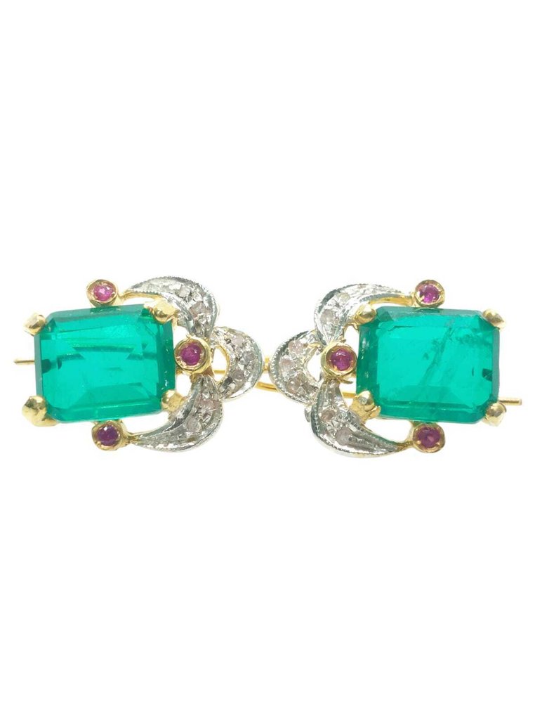 χωρίς τιμή ασφαλείας - Σκουλαρίκια - 9 kt. Ασημί, Κίτρινο χρυσό Σμαράγδι - Διάφοροι πολύτιμοι λίθοι #1.0