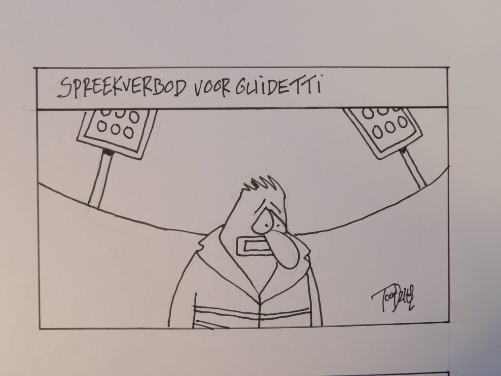 Toon van Driel - 1x originele pagina - F.C. Knudde -Spreekverbod + Koeman - gebruikt voor o.a. Het AD - 1 x originale Zeichnung #2.1