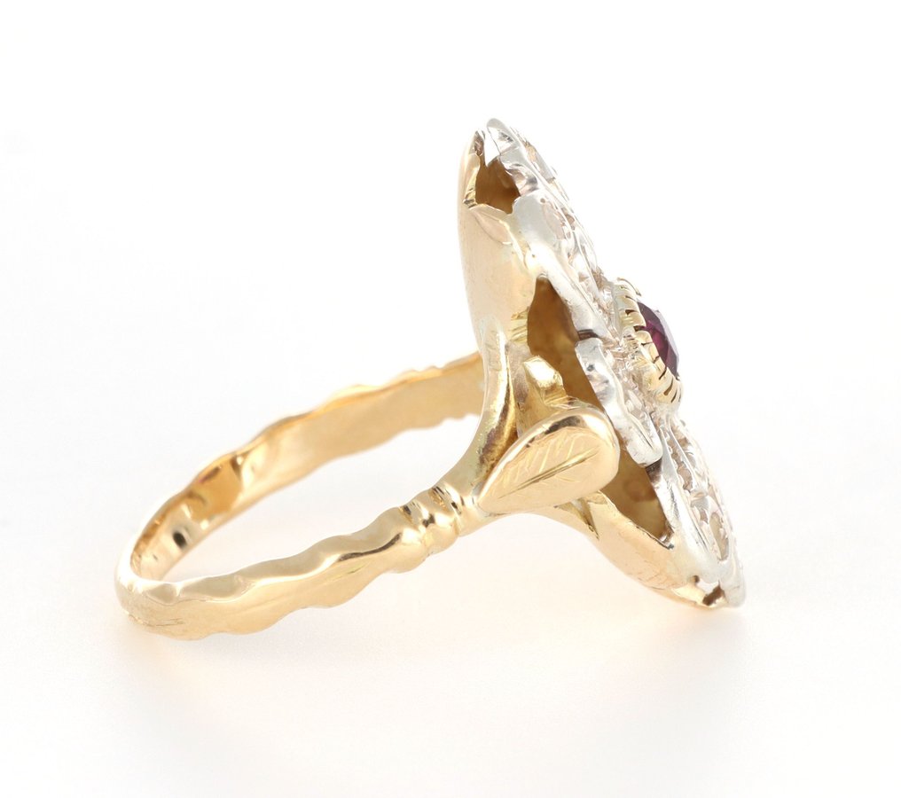 沒有保留價 - 戒指 - 18 克拉 銀, 黃金 - 0.25ct. tw. 紅寶石 - 鉆石 #4.3