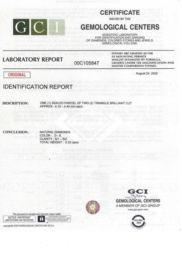χωρίς τιμή ασφαλείας - 2 pcs Διαμάντι  (Φυσικό)  - 0.33 ct - Τρίγωνο - D (άχρωμο), E - SI1, SI2 - Gemmological Centre Israel (G.C.I.) #1.0
