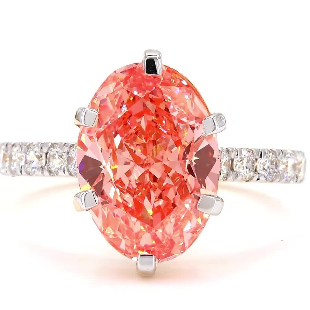 χωρίς τιμή ασφαλείας - Δαχτυλίδι - 18 καράτια Κίτρινο χρυσό - 4.50ct. tw. Ροζ Διαμάντι (Διαμάντια εργαστηριακής καλλιέργειας με φανταχτερά χρώματα) - Διαμάντι - Πολυτεχνική Ζωντανή Ροζ #2.1