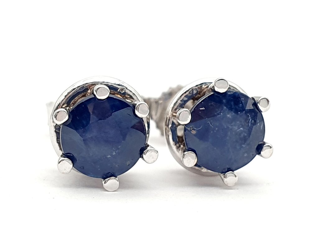 Σκουλαρίκια - 14 καράτια Λευκός χρυσός Ζαφείρι #1.0