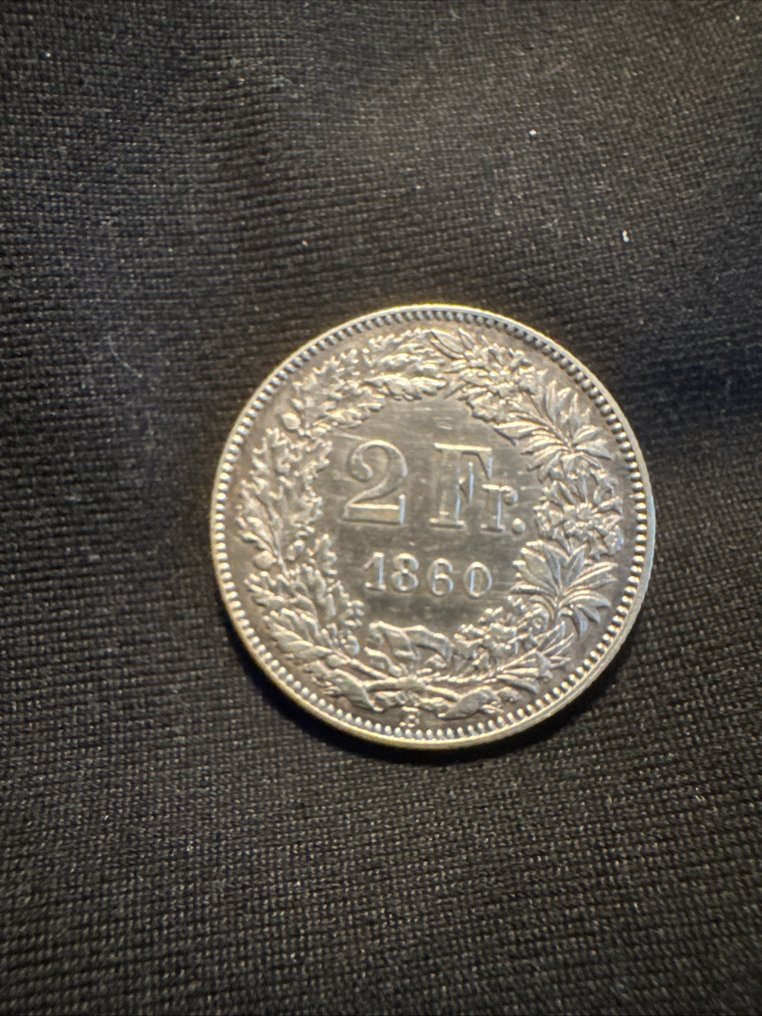 Ελβετία. 2 Francs 1860 / Helvetia seated  (χωρίς τιμή ασφαλείας) #1.0