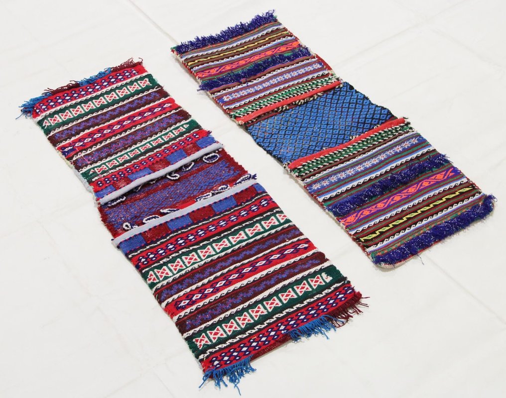 手工编织盐袋，采用真羊毛、Khürjin 和阿富汗装饰 - 凯利姆平织地毯 - 70 cm - 30 cm - Deko Ware #1.0