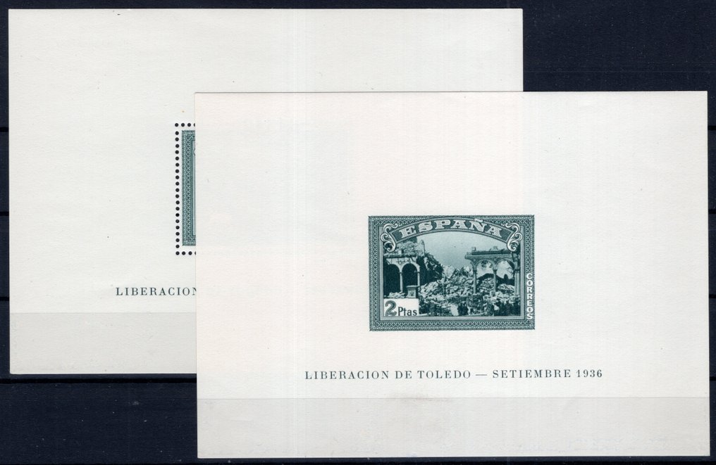 Ισπανία 1937 - Toledo-Blöcke με πράσινο περιγράμματα και κομμένα. - Edifil 837, 839 #1.0